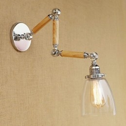Applique da parete retrò con braccio oscillante, finitura galvanizzata, vetro, E26/E27, 60 W