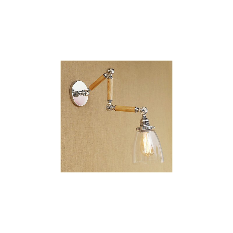 Applique da parete retrò con braccio oscillante, finitura galvanizzata, vetro, E26/E27, 60 W