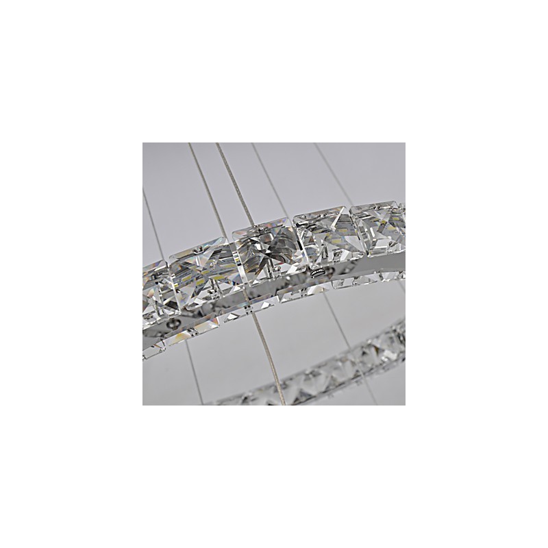 Lampadario classico cromato in metallo e cristallo, 2 livelli, LED integrato