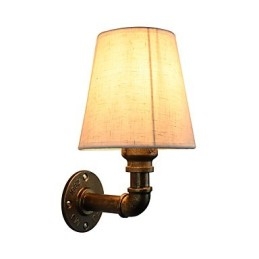 Applique da parete rustica in bronzo strofinato a olio con paralume in tessuto