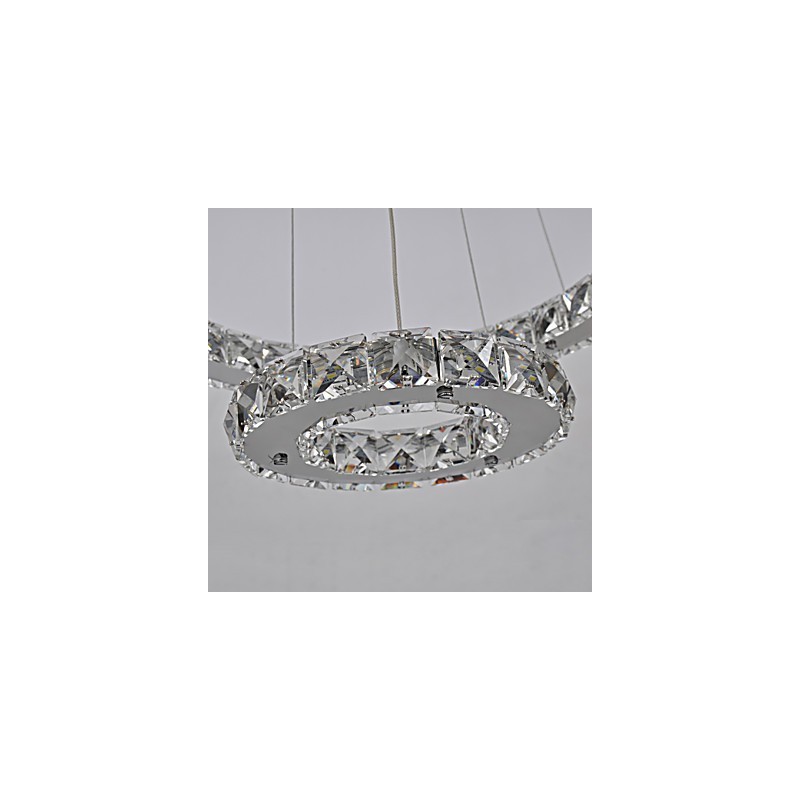 Lampadario classico cromato in metallo e cristallo, 2 livelli, LED integrato