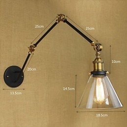 Applique da parete retrò vintage country con braccio oscillante, verniciata, luce ambientale, E26/E27