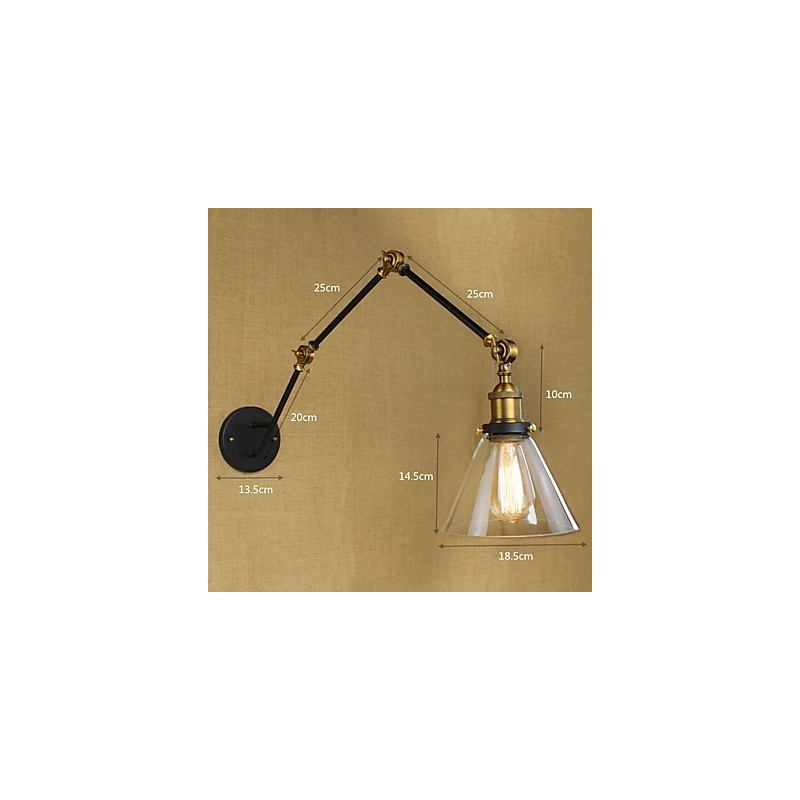 Applique da parete retrò vintage country con braccio oscillante, verniciata, luce ambientale, E26/E27