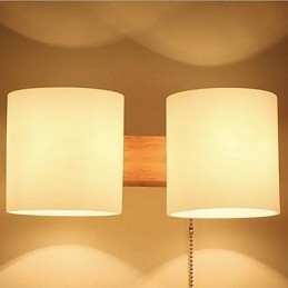 Applique da parete moderna contemporanea in vetro e legno/bambù, 2 lampadine E27, 30 cm
