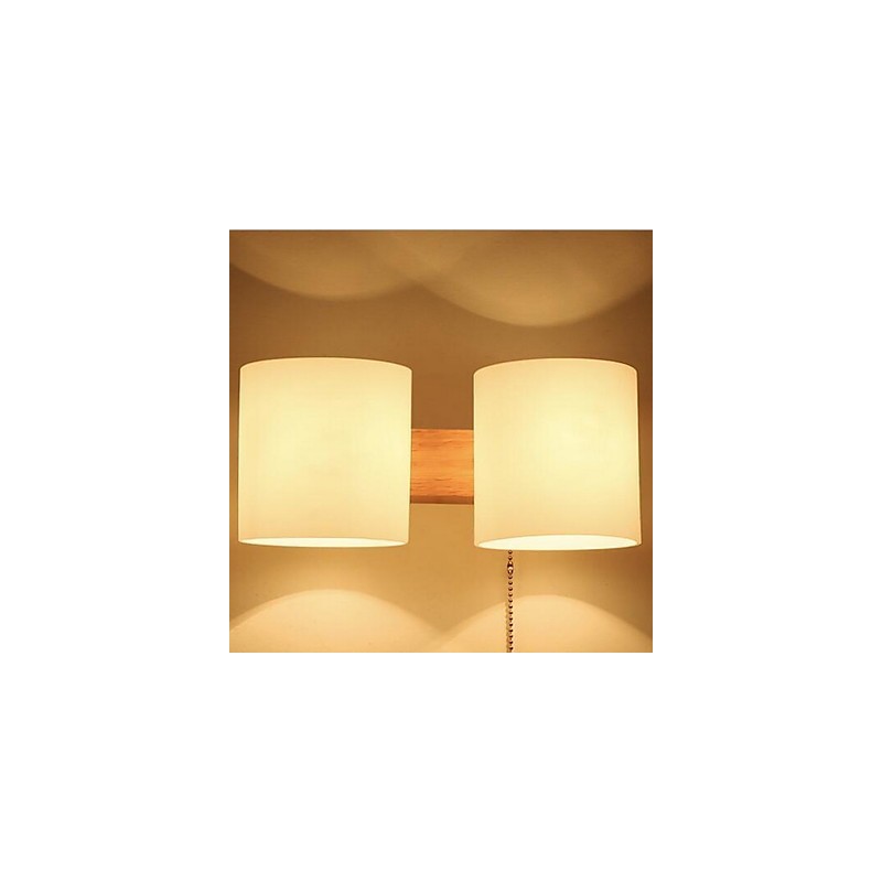 Applique da parete moderna contemporanea in vetro e legno/bambù, 2 lampadine E27, 30 cm