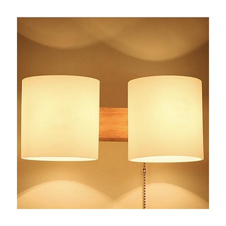 Applique da parete moderna contemporanea in vetro e legno/bambù, 2 lampadine E27, 30 cm