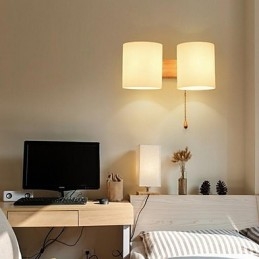 Applique da parete moderna contemporanea in vetro e legno/bambù, 2 lampadine E27, 30 cm