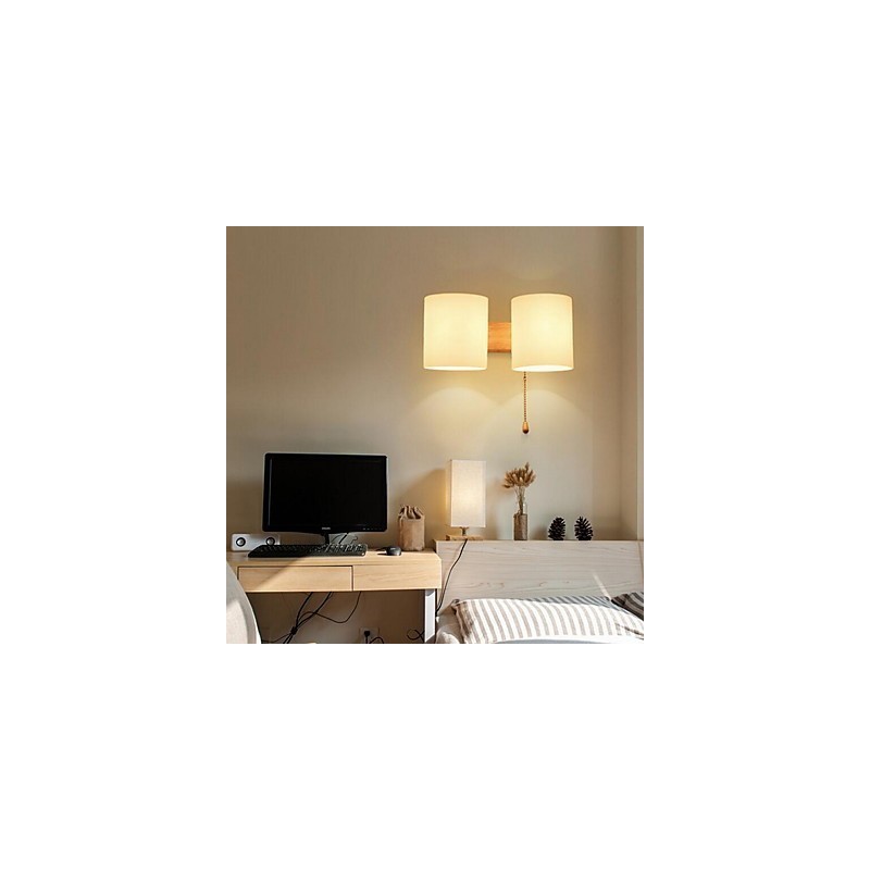 Applique da parete moderna contemporanea in vetro e legno/bambù, 2 lampadine E27, 30 cm