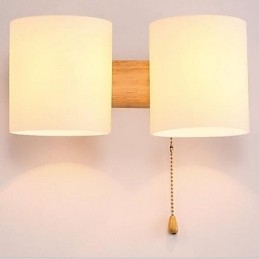 Applique da parete moderna contemporanea in vetro e legno/bambù, 2 lampadine E27, 30 cm
