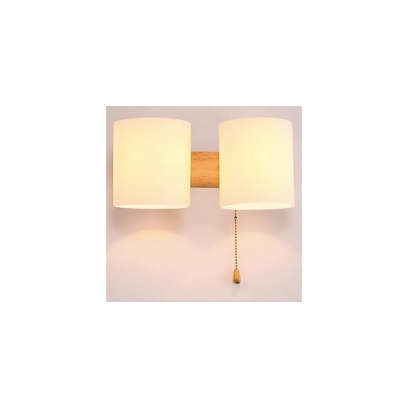 Applique da parete moderna contemporanea in vetro e legno/bambù, 2 lampadine E27, 30 cm