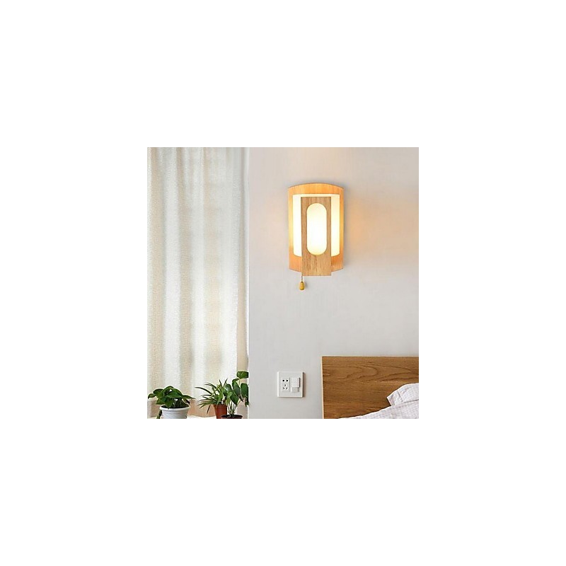 Applique da parete moderna contemporanea uplight in vetro e legno/bambù E27
