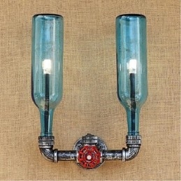 Applique da parete industriale retrò blu con interruttore a bottiglia d'acqua