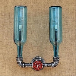 Applique da parete industriale retrò blu con interruttore a bottiglia d'acqua