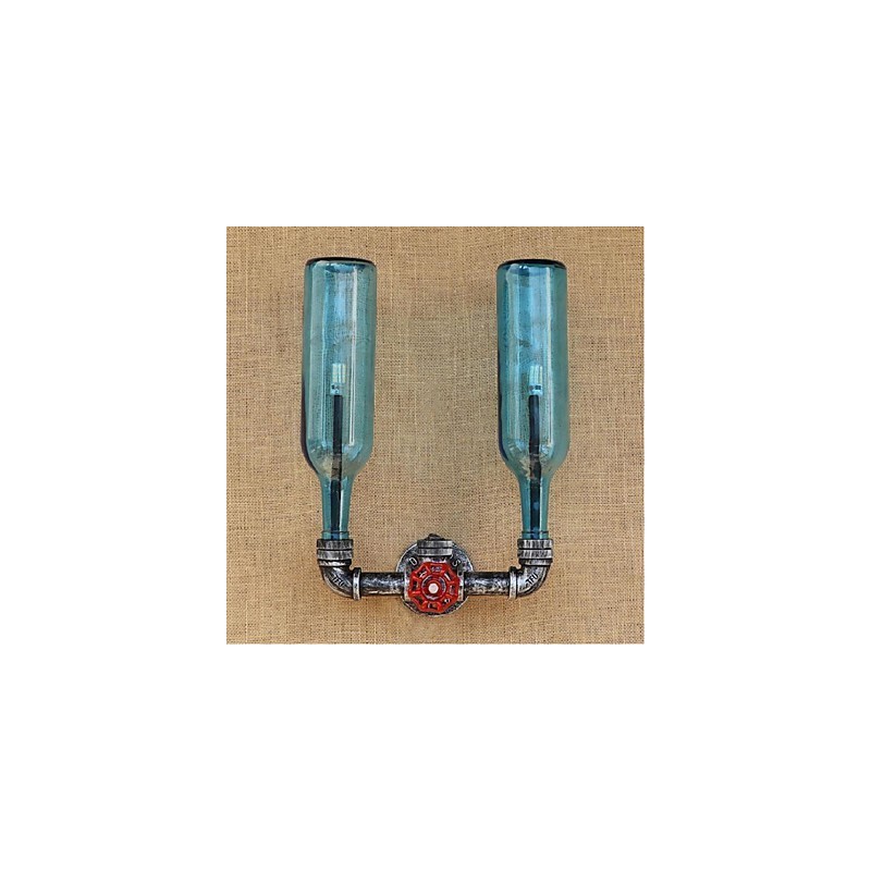 Applique da parete industriale retrò blu con interruttore a bottiglia d'acqua