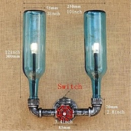 Applique da parete industriale retrò blu con interruttore a bottiglia d'acqua