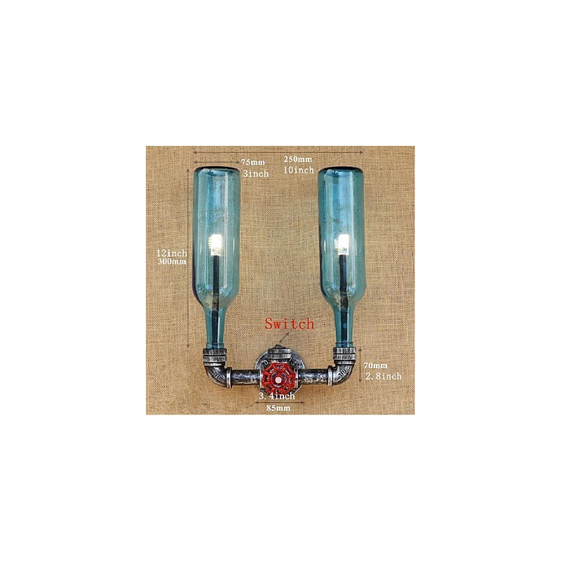 Applique da parete industriale retrò blu con interruttore a bottiglia d'acqua
