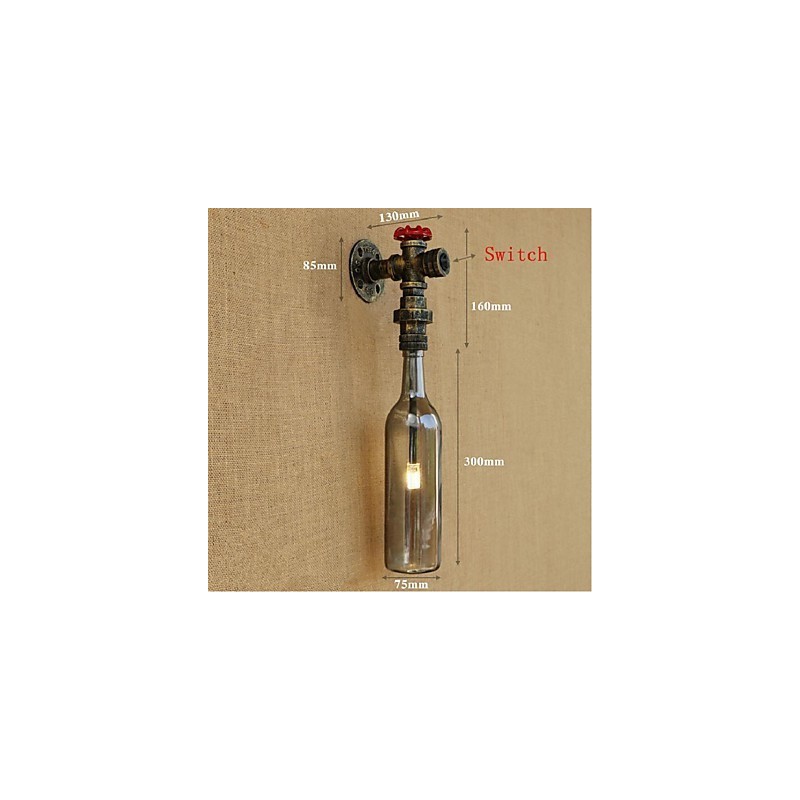 Applique da parete a forma di bottiglia d'acqua in vetro grigio fumo finitura bronzo