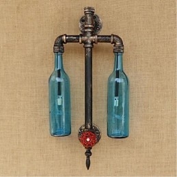 Applique da parete in ferro blu con interruttore, motivo bottiglie di vino e tubo dell'acqua