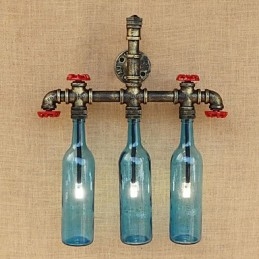 Applique da parete industriale retrò blu con interruttore, 3 lampadine E27