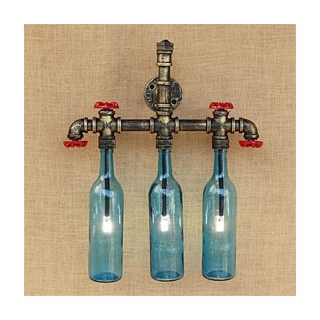 Applique da parete industriale retrò blu con interruttore, 3 lampadine E27