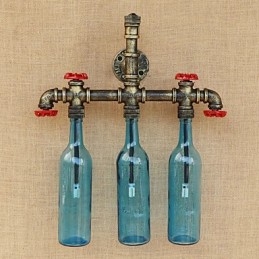 Applique da parete industriale retrò blu con interruttore, 3 lampadine E27
