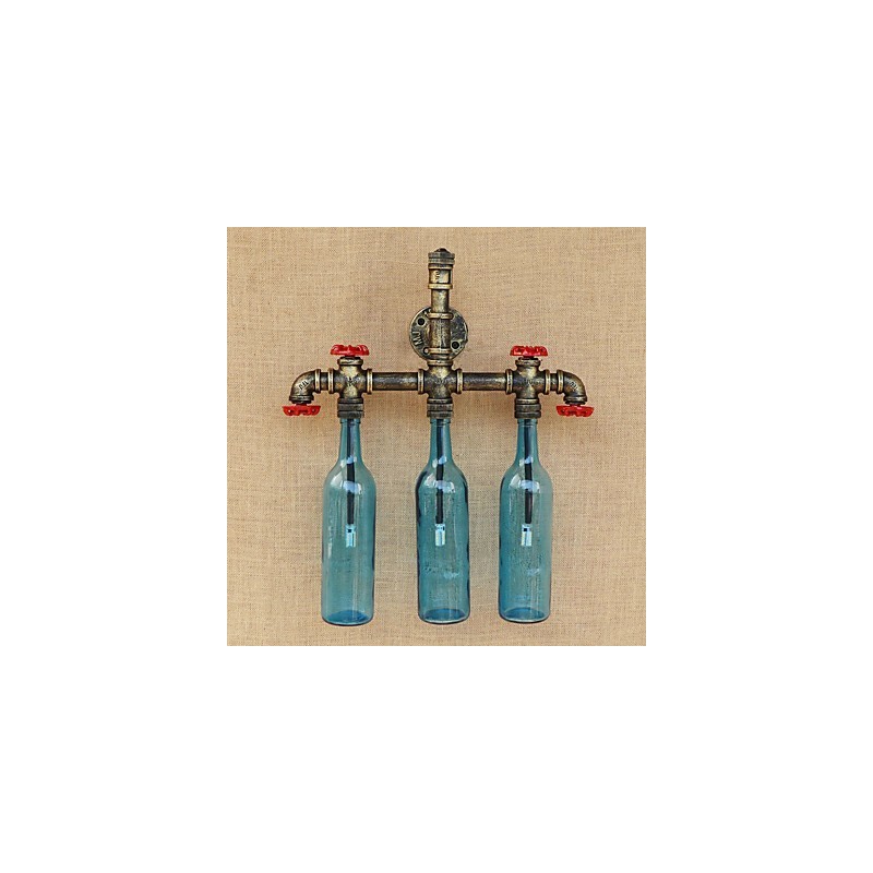 Applique da parete industriale retrò blu con interruttore, 3 lampadine E27