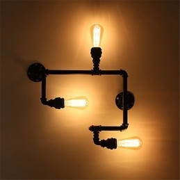Applique da parete industriale vintage a 3 teste nera