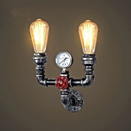 Applique da parete vintage industriale in metallo a 2 luci