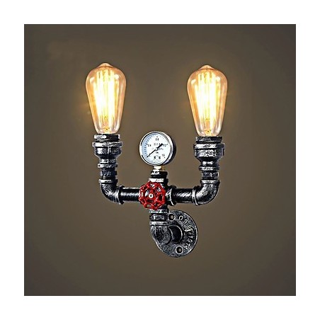 Applique da parete vintage industriale in metallo a 2 luci