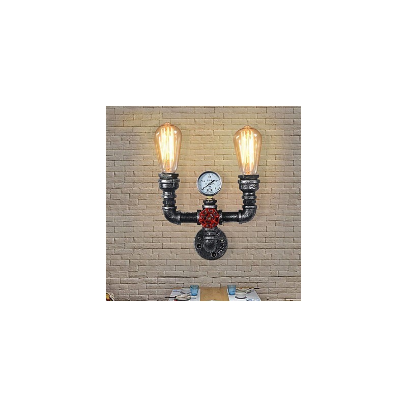 Applique da parete vintage industriale in metallo a 2 luci