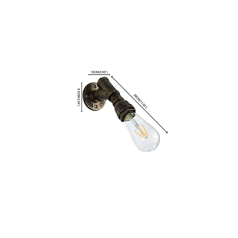 Applique da parete in ferro finitura ottone antico con lampadina E27 4 W