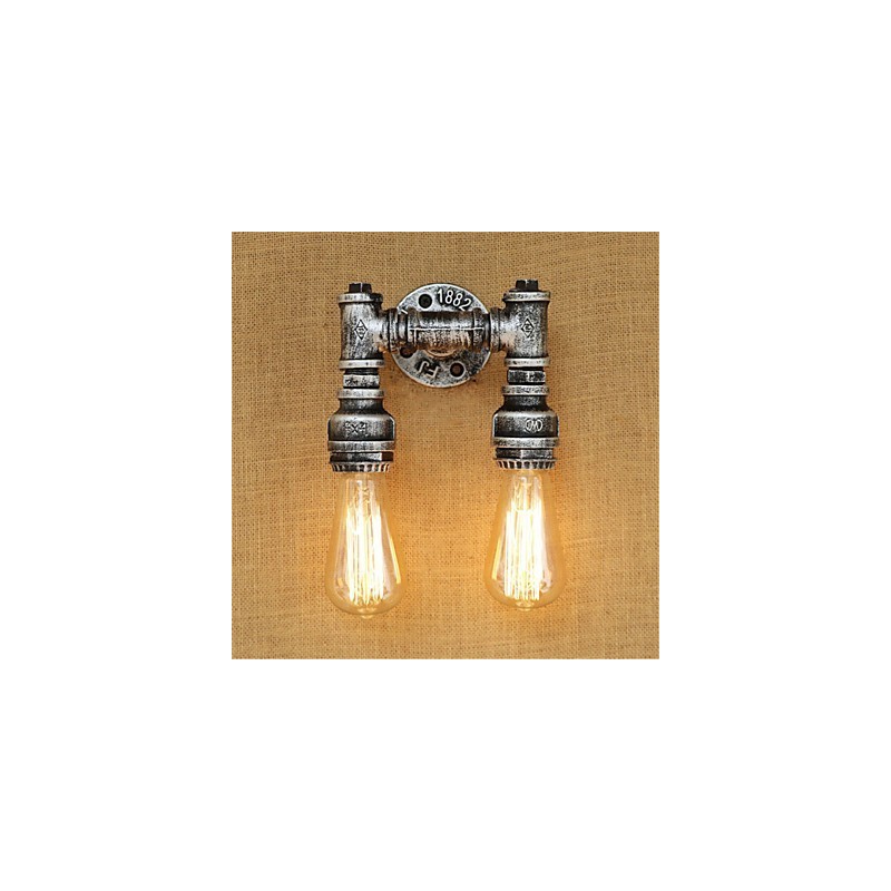 Applique da parete mini rustica retrò dipinta con luce ambientale, 2 lampadine E26/E27
