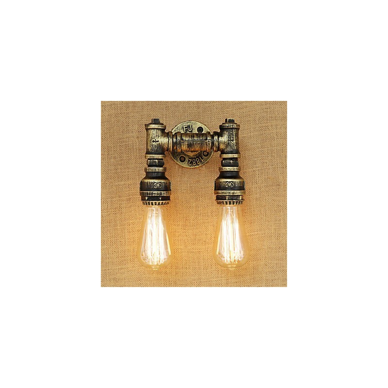 Applique da parete mini rustica retrò dipinta con luce ambientale, 2 lampadine E26/E27