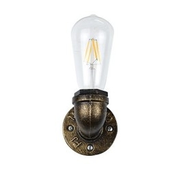 Applique da parete rustica classica in ottone antico con lampadina E27 4 W