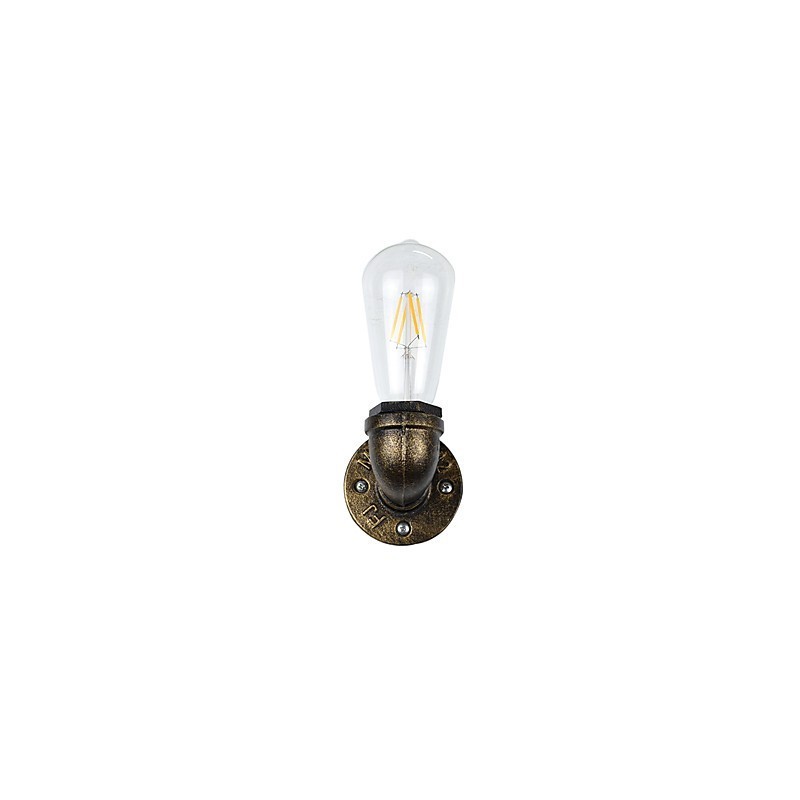 Applique da parete rustica classica in ottone antico con lampadina E27 4 W