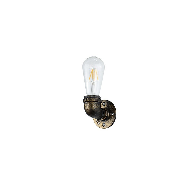 Applique da parete rustica classica in ottone antico con lampadina E27 4 W