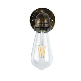 Applique da parete rustica classica in ottone antico con lampadina E27 4 W