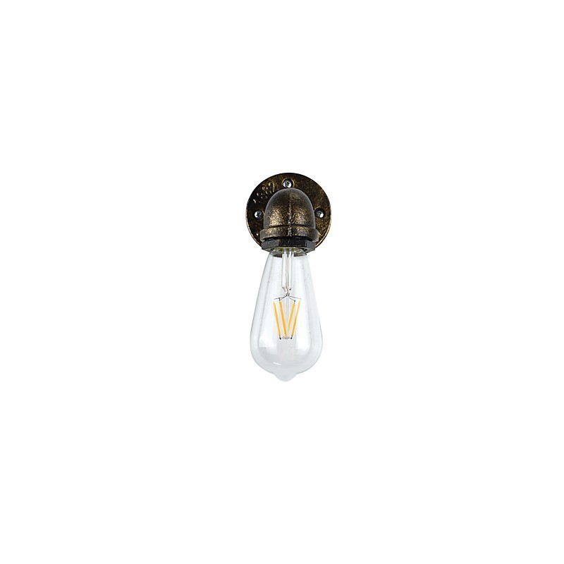Applique da parete rustica classica in ottone antico con lampadina E27 4 W
