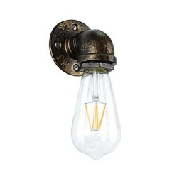 Applique da parete rustica classica in ottone antico con lampadina E27 4 W