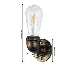 Applique da parete rustica classica in ottone antico con lampadina E27 4 W