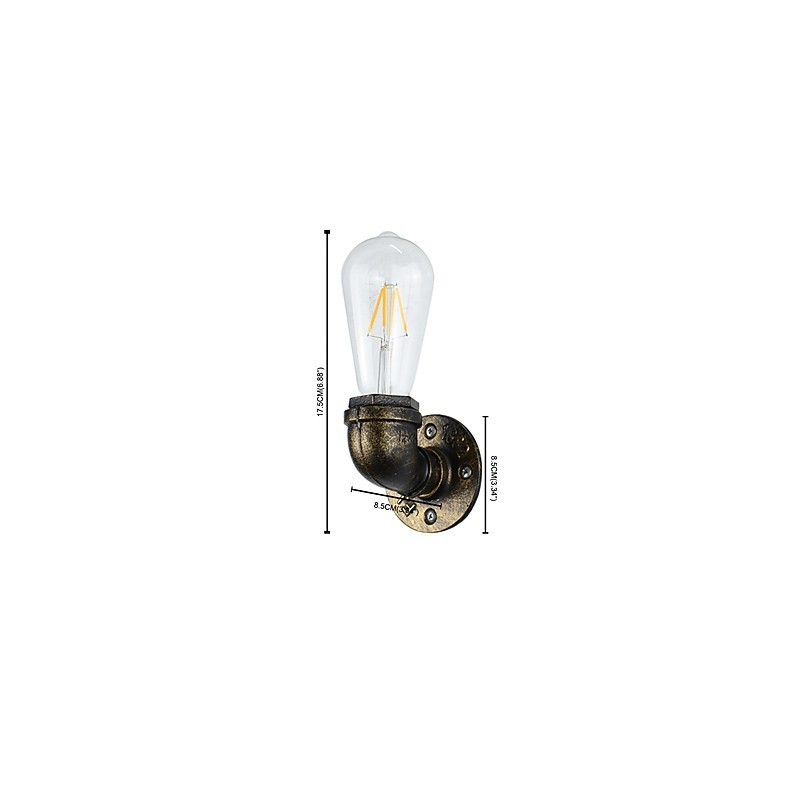 Applique da parete rustica classica in ottone antico con lampadina E27 4 W