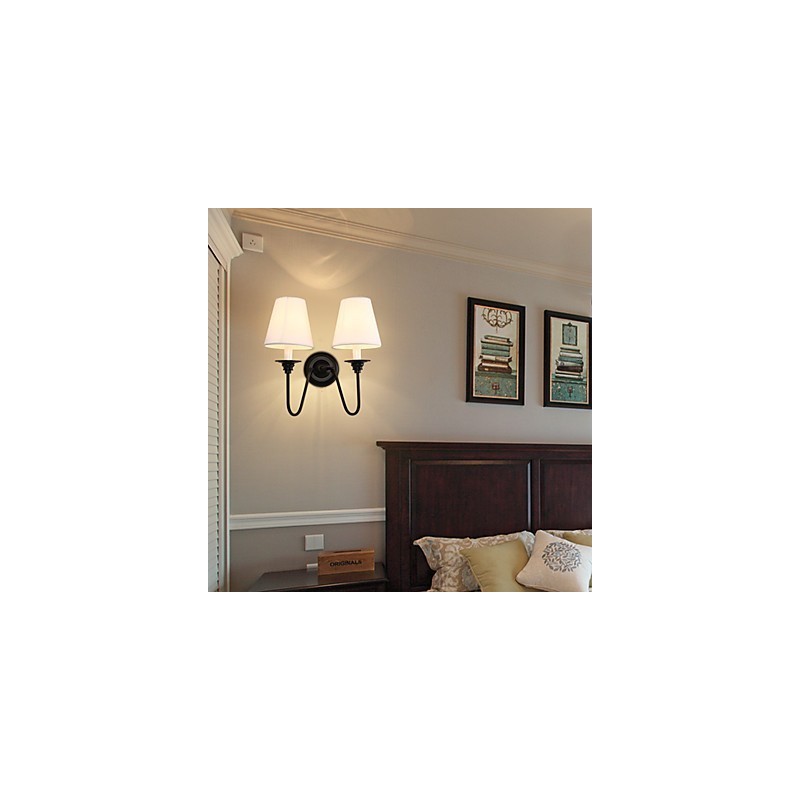 Applique da parete rustica effetto ossido nero con luce ambientale, E14, 2 lampadine