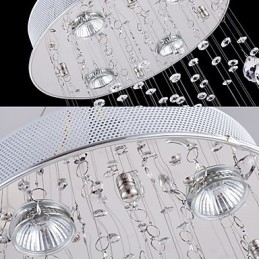 Lampadario a sospensione in cristallo K9 trasparente 5 luci GU10 argento