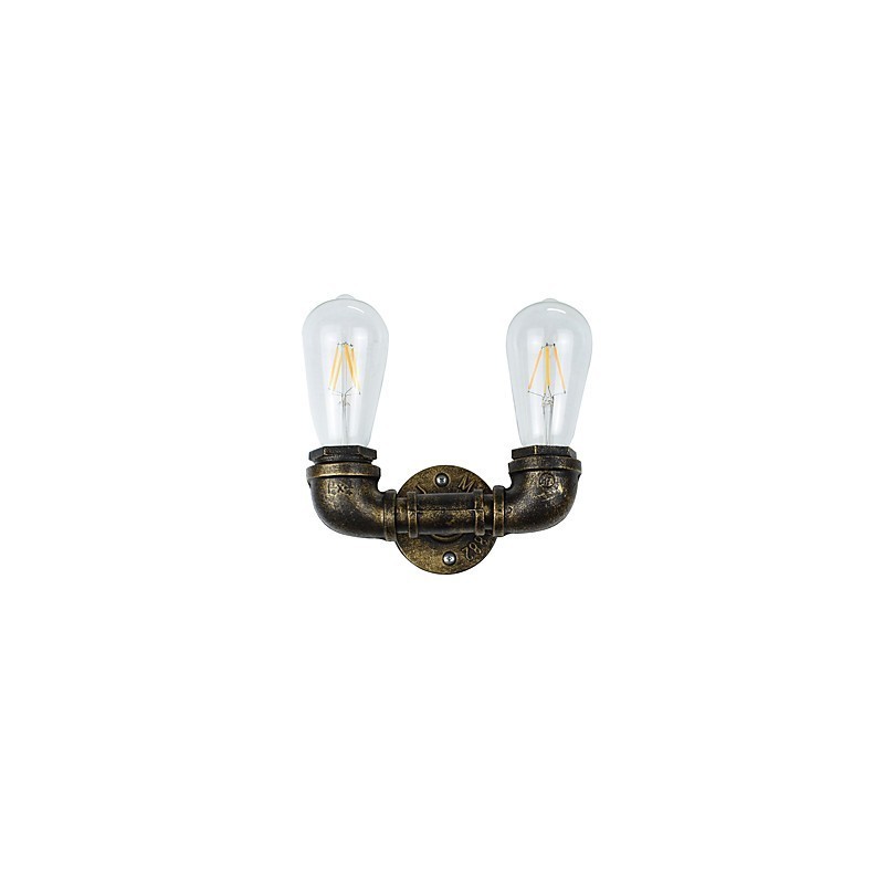 Applique da parete LED rustica/classica in ottone antico, 2 lampadine E27 incluse