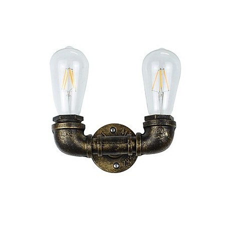 Applique da parete LED rustica/classica in ottone antico, 2 lampadine E27 incluse