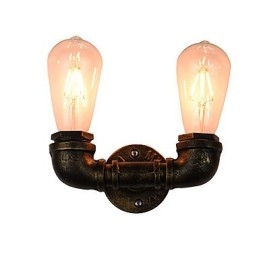 Applique da parete LED rustica/classica in ottone antico, 2 lampadine E27 incluse