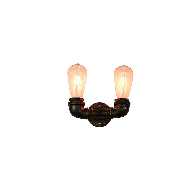 Applique da parete LED rustica/classica in ottone antico, 2 lampadine E27 incluse