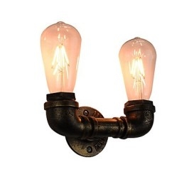 Applique da parete LED rustica/classica in ottone antico, 2 lampadine E27 incluse