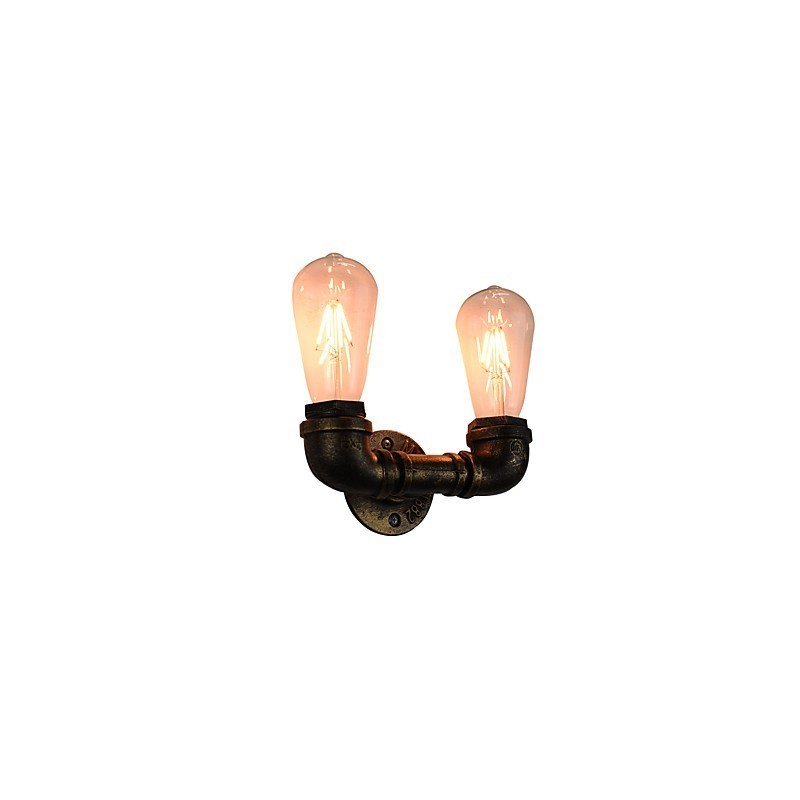 Applique da parete LED rustica/classica in ottone antico, 2 lampadine E27 incluse