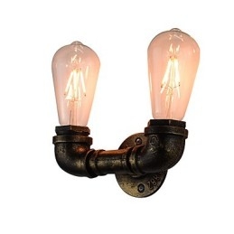 Applique da parete LED rustica/classica in ottone antico, 2 lampadine E27 incluse